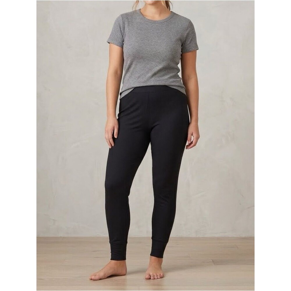 Stars Above Black Ribbed Jogger Leggings Thermal Sleep Pants 1X